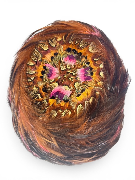 Vintage 1960\'s Mid-Century Pink Peasant Feather Toque Hat